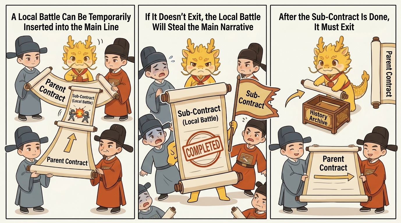 When the child contract is done, it must leave the stage