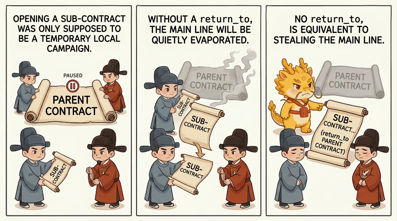 If you do not write return_to, you are stealing the mainline