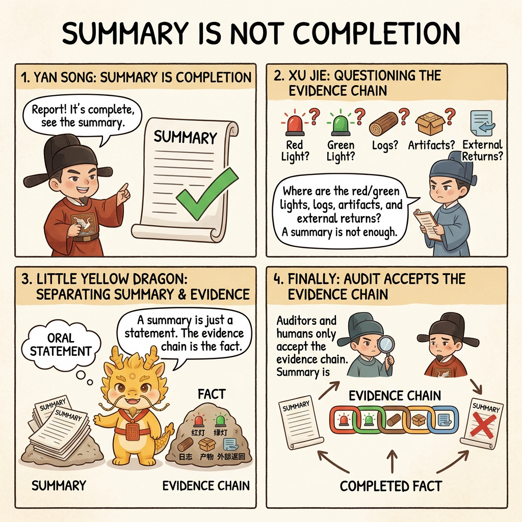 A summary is not a completion fact