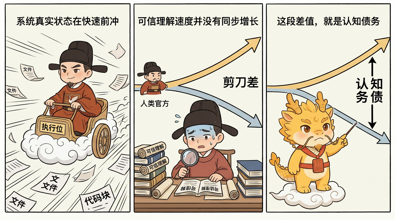 赛博认知债务：剪刀差、察觉信号与可信偿还