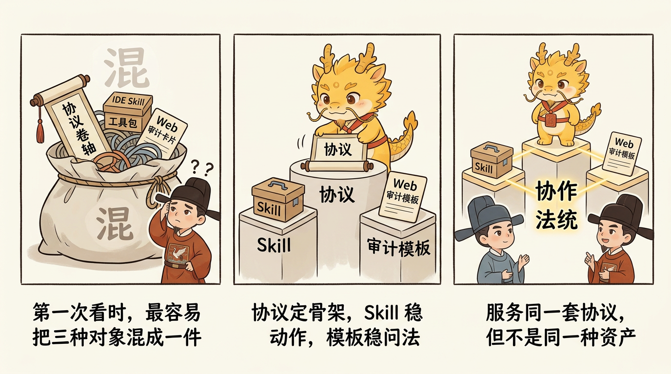 协议、Skill-与-Web-审计模板：三者关系