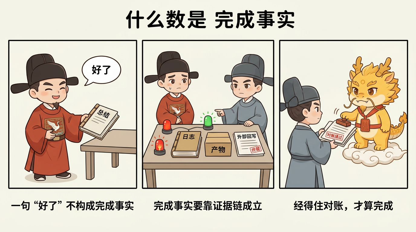 白盒物理对账：什么算完成事实